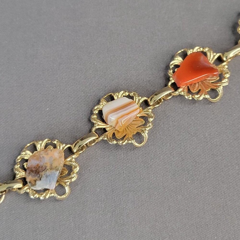 Delicate Womens Gold Tone Polished Agate Stones Fashion Bracelet 6 1/4 in - Picture 3 of 6